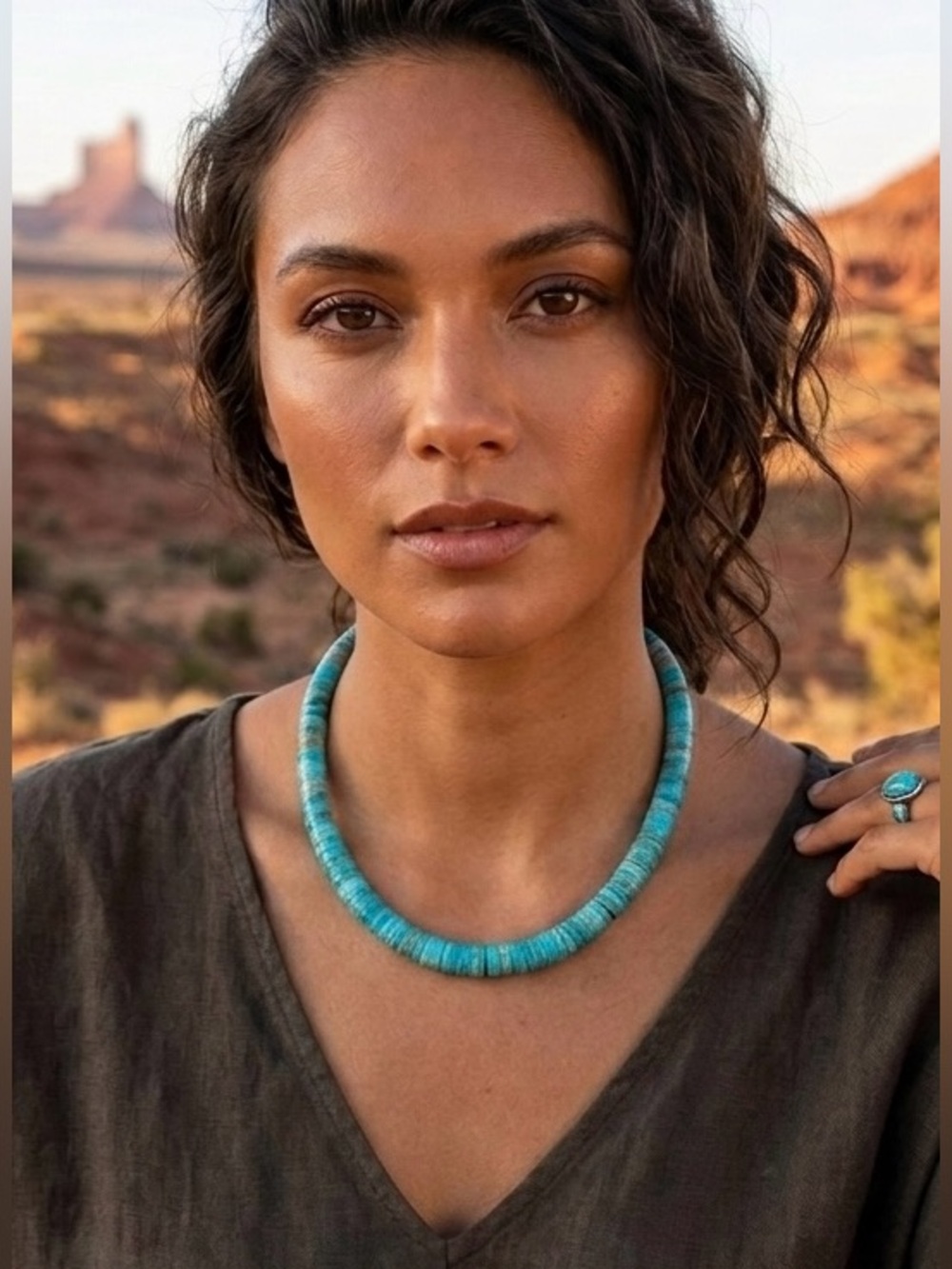 Santo Domingo Native American Natural Turquoise Heishi Beaded Necklace